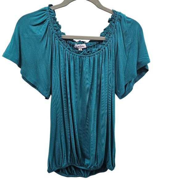 Dante Malan Teal Womens Short Sleeve Top Size M - Picture 1 of 7